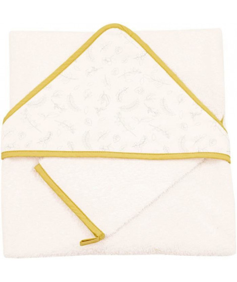 DOMIVA Coffret sortie de bain Leafy Bunny - Eponge 100% Coton - Avec gant - Ecru/Jaune - 75 x 75 cm