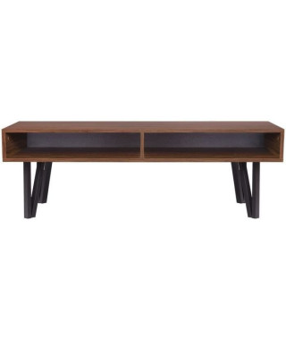 Table basse rectangulaire - Noyer et noir - Avec 2 niches de rangement - industriel - L 120 x l 60 x H 40 cm - LOFTY