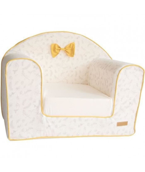 DOMIVA Fauteuil Club Leafy Bunny - Coton bio - Convertible et déhoussable - Blanc/Jaune - 43 x 55,5 x 50 cm