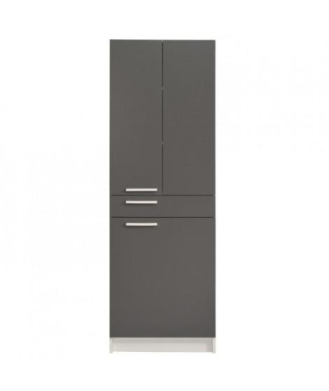 EKIPA Colonne 3 portes 1 tiroir - Gris ombre et blanc - L 60 x P 31 x 184 cm - VERSA