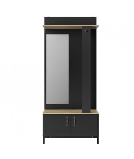 STORE Meuble d'entrée 2 portes -  Décor chene sonoma et noir - L 81 x H 190 x P 37 cm