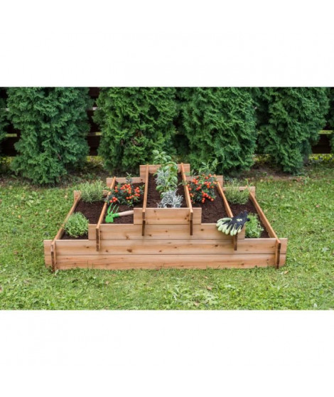 EKJU - Carré potager en escalier en pin du Nord de l'Europe FSC teinté brun - 315 L - 140 x 113 x 37 cm