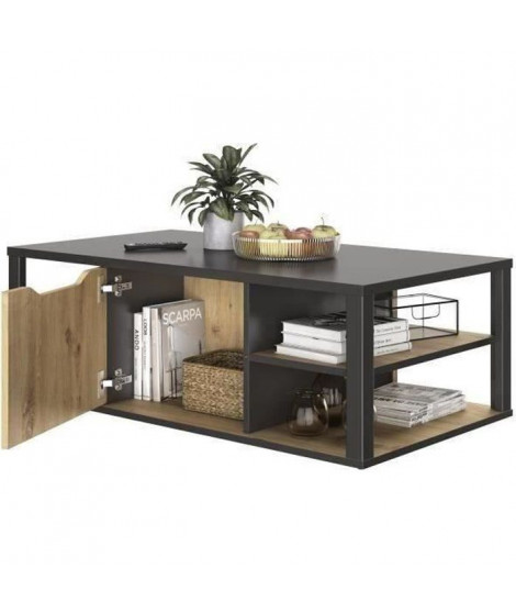 DIAGONE Table basse - Décor chene et noir - Made in France - L 110 x H 38 x P 60 cm - DAKOTA