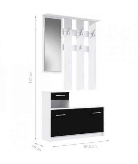 FINLANDEK Vestiaire d'entrée avec miroir PEILI contemporain blanc et noir - L 97 cm