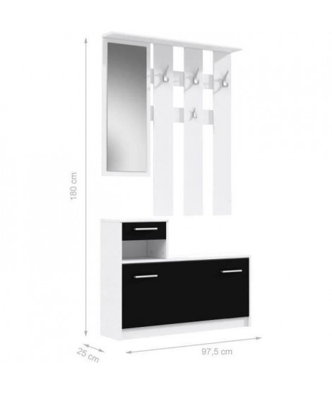 FINLANDEK Vestiaire d'entrée avec miroir PEILI contemporain blanc et noir - L 97 cm