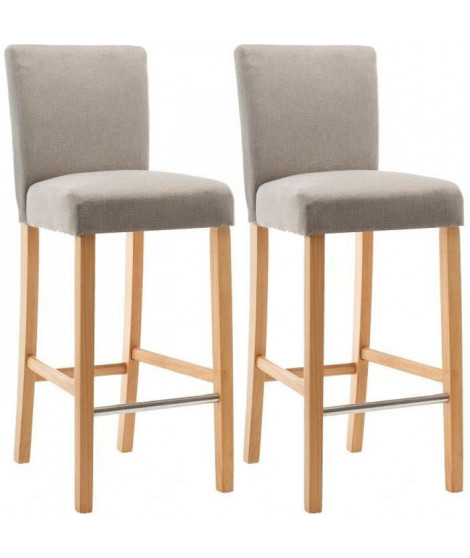 AKSEL Lot de 2 tabourets de bar - Pied bois naturel - Tissu lin - L 40 x P 50 x H 101 cm