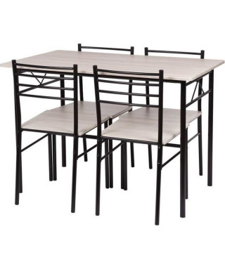 Set table a manger avec 4 chaises - Métal noir et chene - RIVIERA