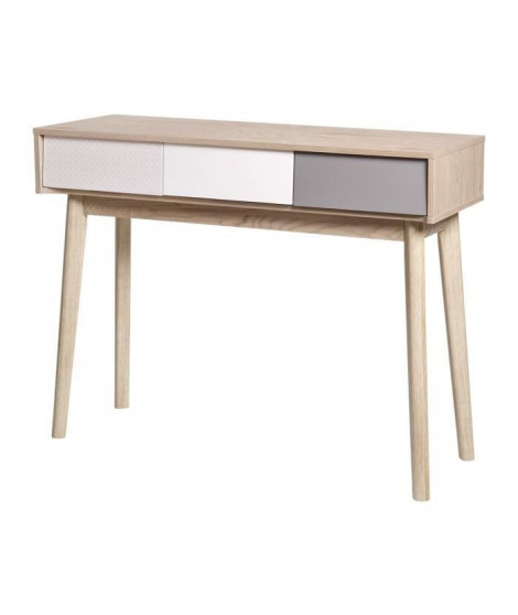 Console avec 3 tiroirs - Scandinave - NEW SOFIA - Chene Blanc Gris Motifs - L 110 x P 35 x H 82 cm