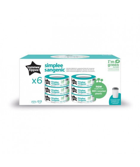 TOMMEE TIPPEE Lot de 6 Recharges Poubelle a Couches Simple, Protection Anti-Odeur et Anti-Germe