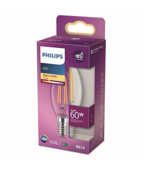 Philips ampoule LED Equivalent 60W E14 Blanc chaud Non dimmable, Verre