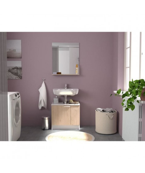 EKIPA Meuble sous lavabo 2 portes - Décor Chene Jackson et blanc - L 59 x P 38 x 55 cm - VERSO