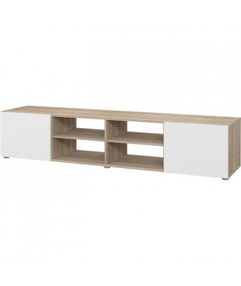 PILVI Meuble TV - Blanc et chene sonoma - L 185 x P 42 x H 31 cm