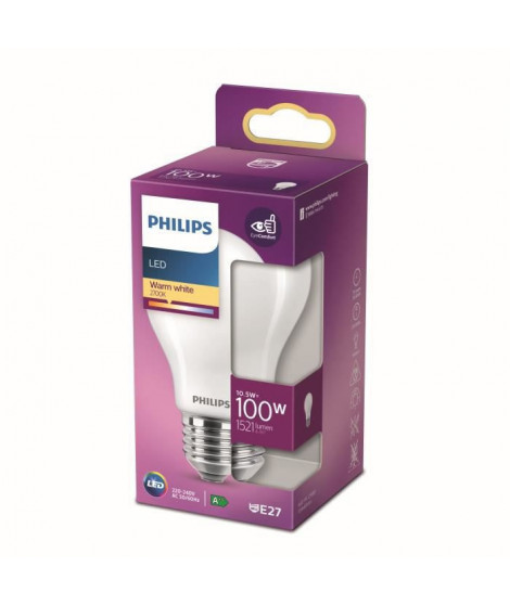 Philips ampoule LED Equivalent 100W E27 Blanc chaud Non dimmable, Plastique