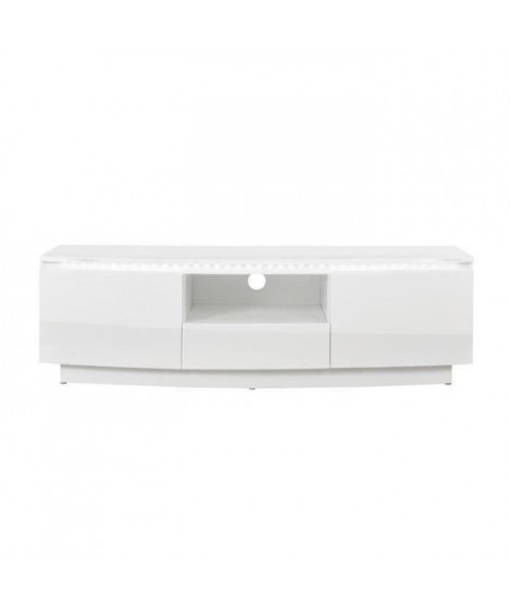 Meuble TV LED Style contemporain FLORENCE - Blanc brillant  - 2 portes + 1 tiroir- L 140 x P 45 x H 41 cm