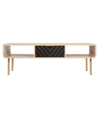 Table basse rectangulaire - En panneaux de particules, papier décor - Chene et motifs - Elégance - 2 tiroirs et 2 niches - LINE