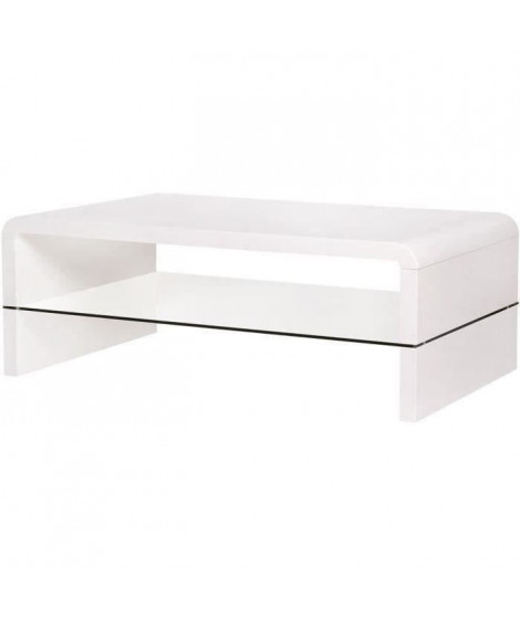 Table basse rectangulaire - Blanc - Essentiel - Avec 1 étagere en verre - 120 x 60 x 40 cm - BELLA