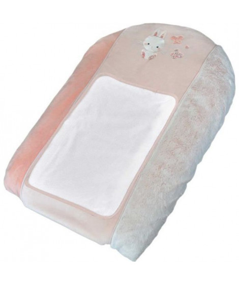 DOMIVA Matelas a langer Lapinou - Coton/Polyester - + 2 éponges - Blanc/rose - 50 x 75 cm