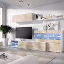 Ensemble meuble séjour living avec vitrine LED - Décor chene et blanc -  - L 260 x P 41 x H 180 cm - UMA