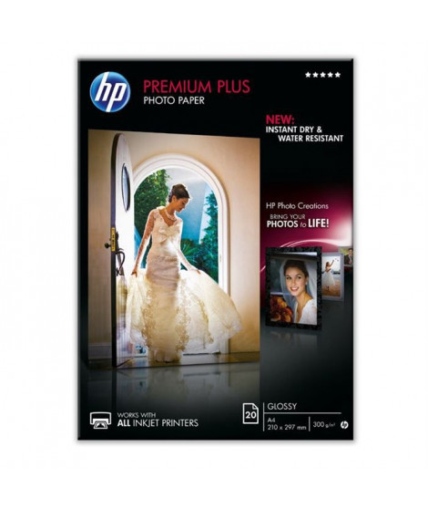 Papier photo HP Premium Plus, brillant, 300 g/m2, A4, 20 feuilles (CR672A)
