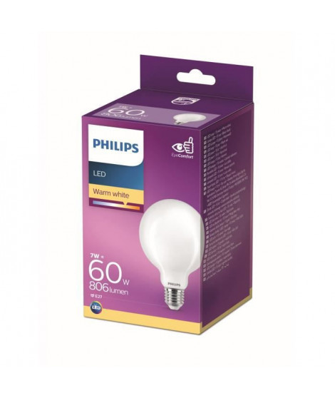 Philips ampoule LED Equivalent 60W E27 Blanc chaud non dimmable, verre
