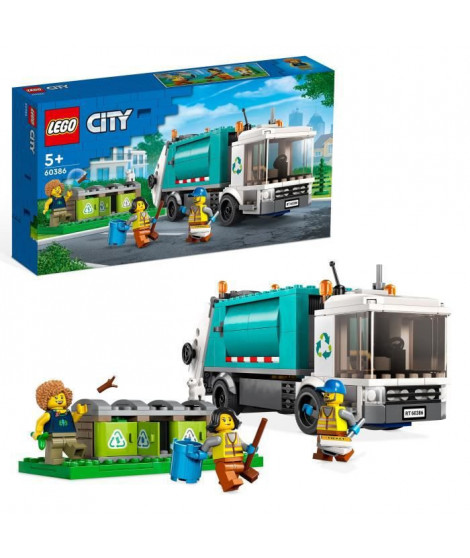 LEGO City 60386 Le Camion de Recyclage, Jouet Camion-Poubelle, Jeu Éducatif Enfants 5 Ans