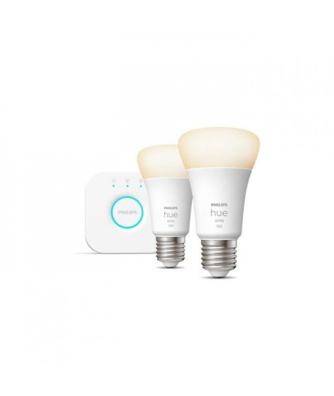 PHILIPS Hue White - Kit de démarrage ampoule LED connectée - 9,5W - E27 - Pack de 2