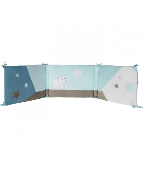 DOMIVA Tour de lit Flocon l'ourson - Coton & Jersey - Adaptable - Bleu - 40 x 180 cm