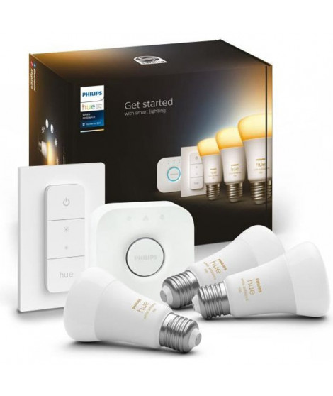 PHILIPS Hue White Ambiance Kit de démarrage ampoule LED connectée - E27 x3 et télécommande Hue