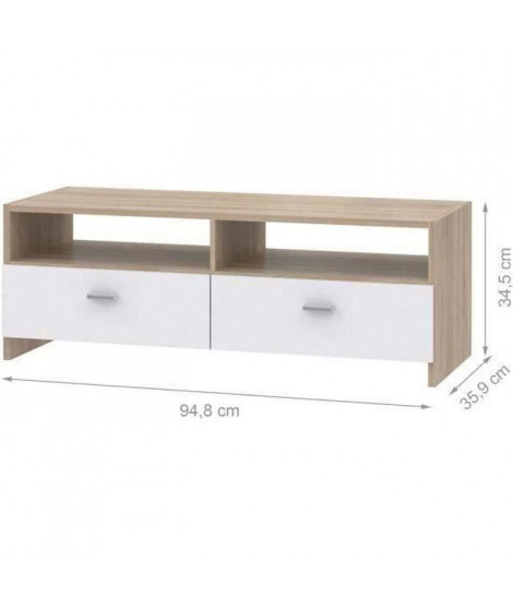 FINLANDEK Meuble TV HELPPO contemporain blanc et décor chene - L 95 cm