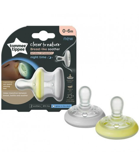 Tommee Tippee Sucette Closer to Nature Nuit Fluorescente 0-6m Lot de 2