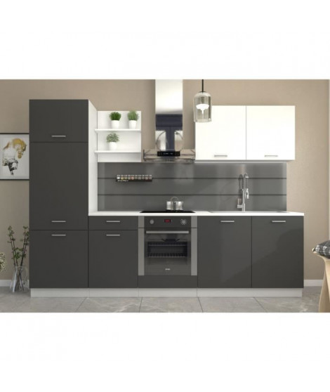 Cuisine complete PREGO - L 270 cm - Plan de travail 210 cm inclus - Gris Graphit