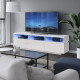 Meuble TV avec luminaire LED inclus - Essentiel - En MDF laqué haute brillance - Blanc - L 165 cm