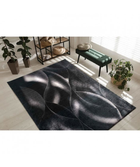 Tapis de salon moderne - Noir - 100% polyester - Motif vagues - 120 x 160 cm - Intérieur - NAZAR