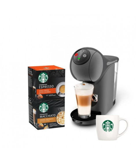 KRUPS NESCAFE DOLCE GUSTO YY4893FD Machine a café + 2 boites de capsules espresso et macchiato + mug Starbucks, Compact, Anth…