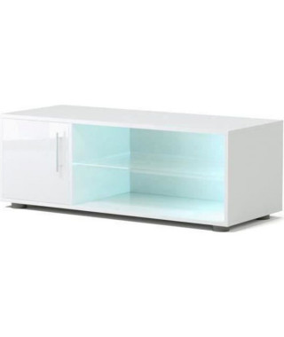 KORA Meuble TV avec éclairage LED contemporain laqué blanc - L 100 cm