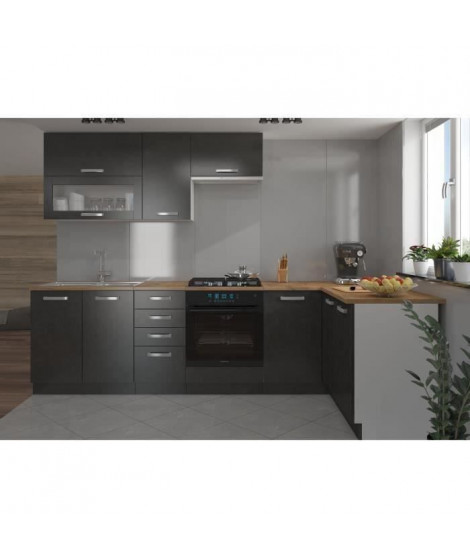 LASSEN Cuisine complete d'angle 240x165 cm avec plan de travail - Gris Matera