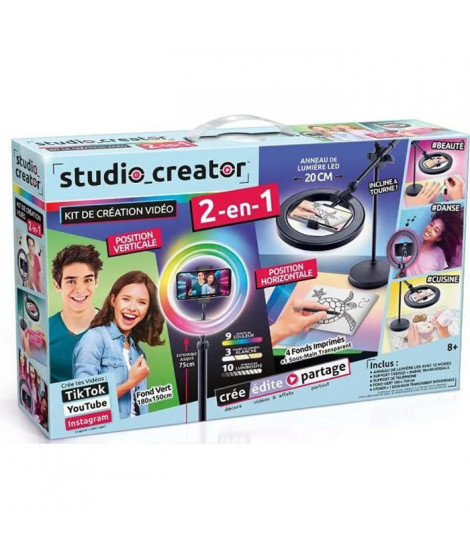 Canal Toys - Studio Vidéo 2-en-1 avec anneau lumineux LED multicolore, support double fonction- Studio Creator - INF027