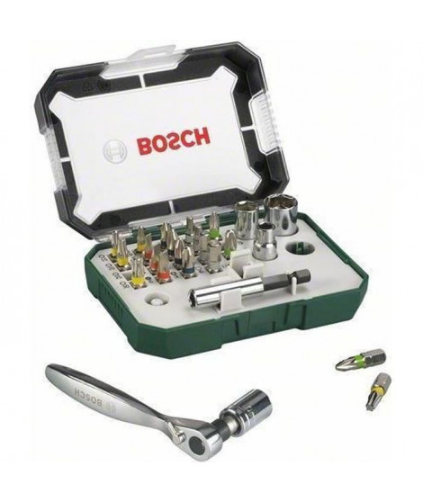 BOSCH Set de vissage couleur 26 pieces avec clé a cliquet