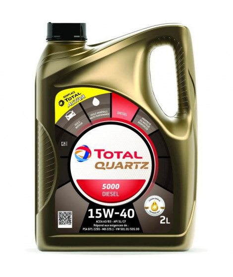 TOTAL HUILE MOTEUR 2L QUARTZ 5000 DIESEL 15W40