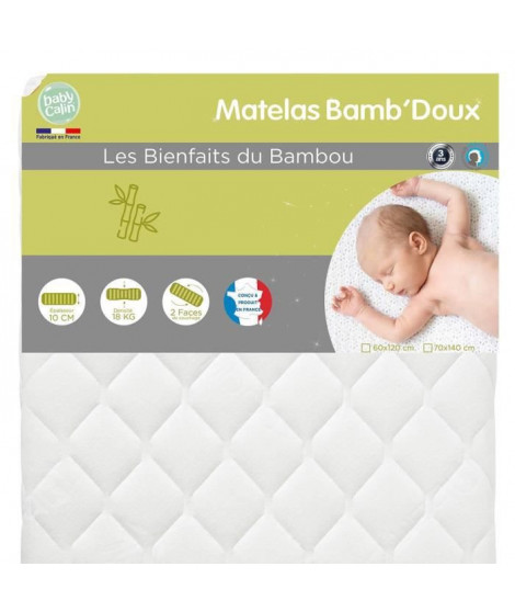 BABYCALIN Matelas de lit 24kg/m3 déhoussable Viscose bambou 60x120x10cm