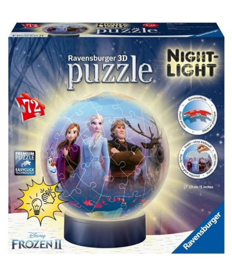 LA REINE DES NEIGES 2 Puzzle 3D Ball 72 pieces illuminé - Ravensburger - Puzzle enfant 3D sans colle - Des 6 ans
