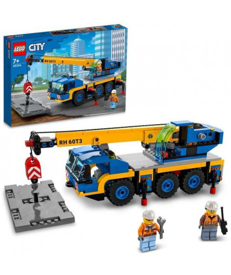 LEGO 60324 City La Grue Mobile, Camion Jouet, Engin de Chantier, avec Plaque de Route, Cadeau Garçons et Filles Des 7 Ans