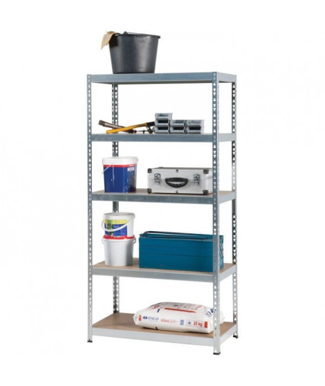 PRACTO HOME  Etagere de rangement bois/galva - 180x91x45cm - charge lourde - 180kgs/tablettes