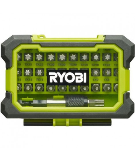 Coffret renforcé RYOBI 32 embouts de vissage Torx T7-T40 - porte-embouts a fixation rapide RAK32TSD