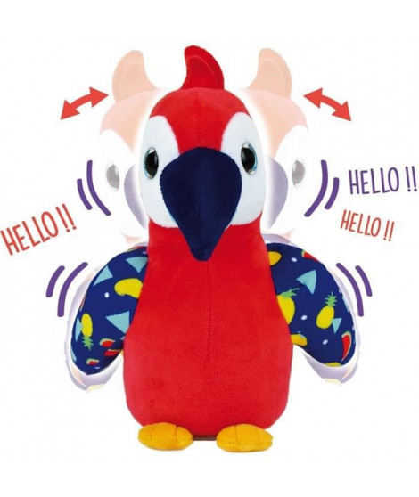 JEMINI Tropi Birds Peluche perroquet ara rouge qui répete et se dandine +/- 20cm