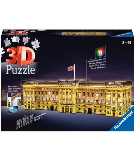 Puzzle 3D Buckingham Palace illuminé - Ravensburger - Monument 216 pieces - sans colle - avec LEDS couleur - Des 8 ans