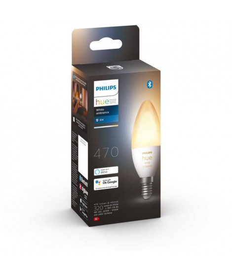 PHILIPS Hue White Ambiance - Ampoule LED connectée flamme E14 - 6W - Compatible Bluetooth