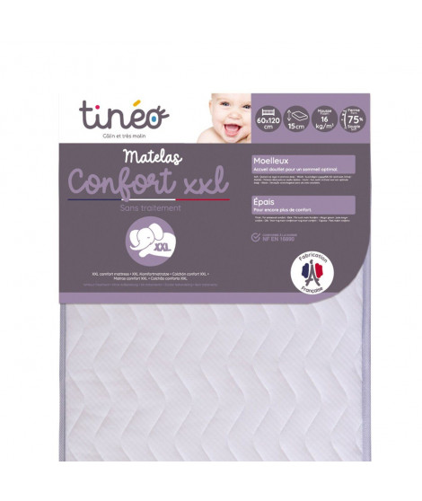 TINÉO - Matelas Bébé 60x120x15cm Confort XXL, Matelas Mi-Ferme, Matelas Épais, Sans Traitement, Fabriqué En France, Garantie …