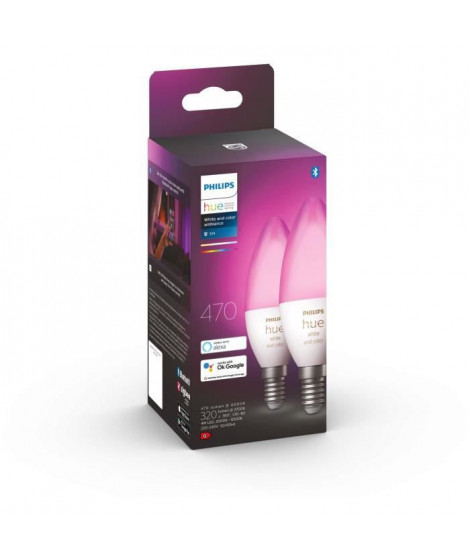 PHILIPS Hue White & Color Ambiance - Ampoule LED connectée flamme E14 - 5,5W - Compatible Bluetooth - Pack de 2