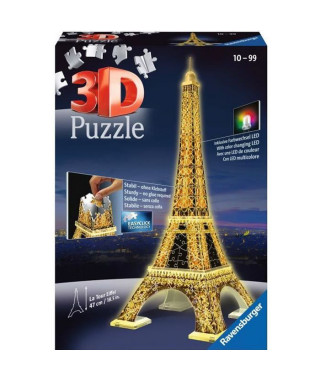 Puzzle 3D Tour Eiffel illuminée - Ravensburger - Monument 216 pieces - sans colle - avec LEDS couleur - Des 10 ans
